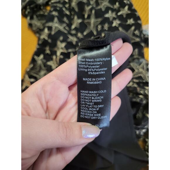 Sam Edelman Off The Shoulder Gold Silver Sparkle Star Mesh Sheer Dress NWT 14 - Picture 6 of 8